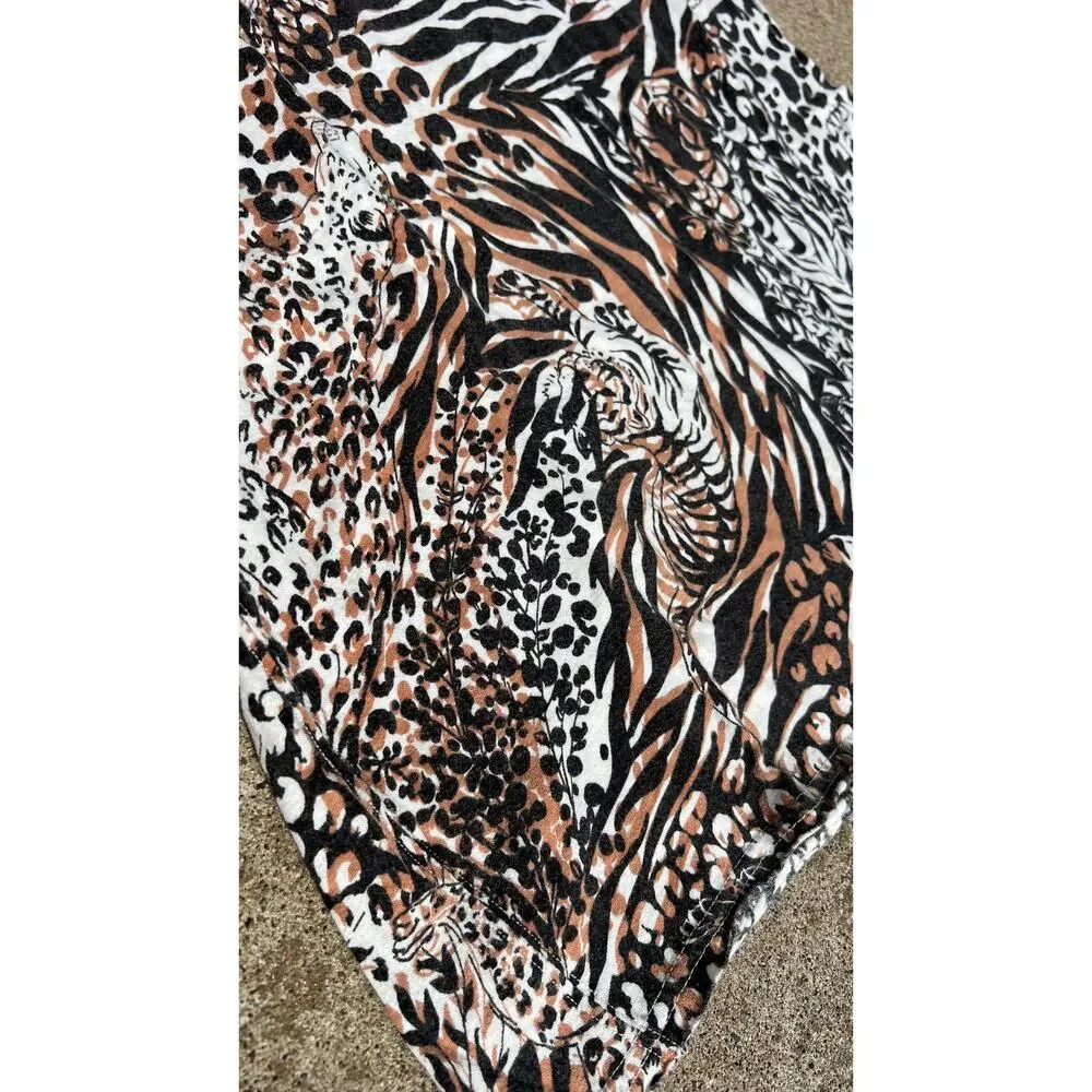 Free People‎ XS Leopard Dreams Print Muscle Tee Boho Distressed Oversized Top